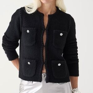 J. Crew Black Sweater with 4 Pockets and Crystal Buttons Size S EUC